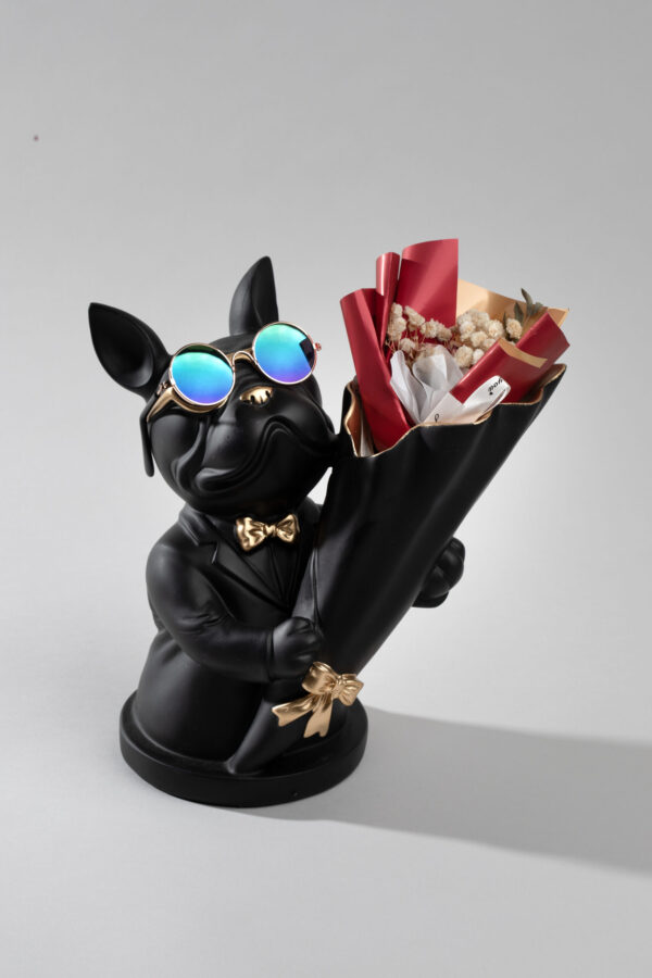 Bulldog with Flowers in Real Sunglasses
