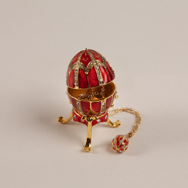 Jewelry Box Red Faberge Egg with Chain
